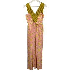 Dear Creatures Maxi Dress Womens XS Cross My Heart Citrus Pleated Polka Dot